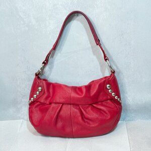 B. Makowsky Soft Genuine Leather Purse Studded Hobo Bag Red